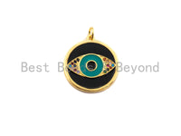 Enamel Evil Eye On Round Coin Pendant,Colorful CZ Micro Pave Oil Drop pendant,Enamel pendant,Enamel Jewelry,21x23mm,sku#Z637