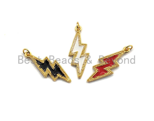 Enamel Black/White/Red Lightning Gold Pendant,CZ Micro Pave Oil Drop pendant,Enamel pendant,Enamel Jewelry,10x26mm,sku#Z667