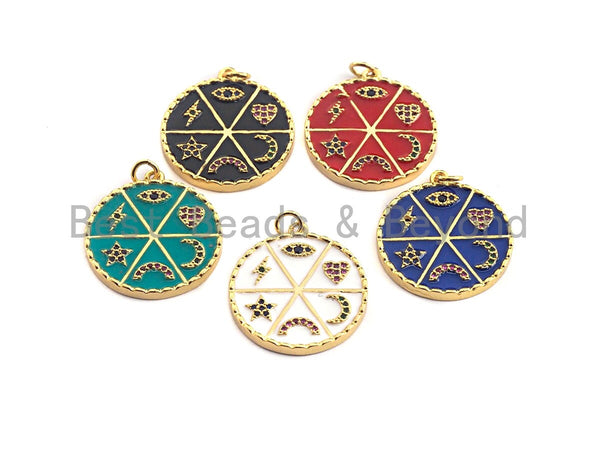 Pave CZ  Enamel Moon Star Heart Eye Rainbow Pendant, Enamel Pendant,Round Enamel, Oil Drop jewelry Findings, 24x27mm,sku#F935