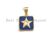 Enamel Colored Star on Square Pendant, CZ Micro Pave Oil Drop Square pendant, Enamel Jewelry,13x15mm,sku#F941