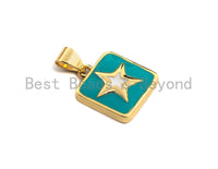 Enamel Colored Star on Square Pendant, CZ Micro Pave Oil Drop Square pendant, Enamel Jewelry,13x15mm,sku#F941