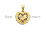 CZ Colorful Micro Pave Lace Heart Gold Pendant, Heart Shaped Pave Pendant, Gold plated, 14x15mm, Sku#F949