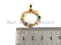 CZ Colorful Micro Pave Hollow out Round with Baguette CZ Pendant, Ring Shaped Pave Pendant, Gold plated, 24x27mm, Sku#F953