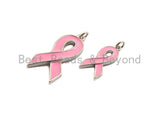 Enamel Pink Cancer Awareness Ribbon Pendant, AIDS Care Oil Drop pendant, Enamel pendant, Enamel Jewelry, 11x22mm/16x27mm,ku#X112