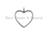Rhodium CZ Micro Pave Large Hollow out Heart Pendant, Oxidized Silver Pave Pendant, Antique Silver Fashion Jewelry Findings, 43mm, sku#X118