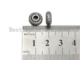 CZ Donut Shaped Micro Pave Space Beads in Antique Silver, Cubic Zirconia Space Beads, Rhidium Rondelle Big hole Beads, 10x5mm, sku#X124