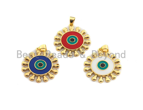 Enamel Colorful Sunflower Evil Eye Round Pendant,CZ Micro Pave Oil Drop pendant,Enamel pendant,Enamel Jewelry,26x27mm,sku#F974