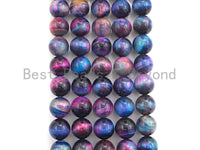 NEW GALAXY COLOR!! Natural Tiger eye Beads Round 10mm/12mm, Galaxy Tiger Eye Beads, Purple Blue Pink Gemstone, 16" Full strand, sku#U597