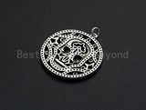 CZ Micro Pave Hollow Out Skull With Ring Pendant, Antique Silver Tone, Cubic Zirconia Pave Round Pendant, 29x32mm,sku#F1025