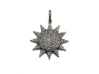 CZ Fully Micro Pave Sunflower Pendant, Antique Silver Tone,  Cubic Zirconia Pave Sunflower Charm Pendant,28x30mm,sku#F985