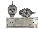 CZ Micro Pave Skull Pendant, Antique Finish Silver Tone, Clear Cubic Zirconia Big Pave Skull Charm Pendant,26x40mm, sku#F986
