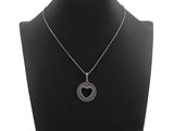 Antique Finish  CZ Micro Pave Hollow Out Heart Pendant, Silver Tone, Pave Round With Heart Charm Pendant, 28x31mm,sku#F991