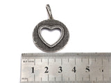 Antique Finish  CZ Micro Pave Hollow Out Heart Pendant, Silver Tone, Pave Round With Heart Charm Pendant, 28x31mm,sku#F991