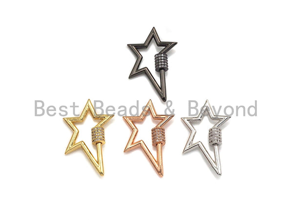 Clear Cz Micro pave Star Clasp, CZ Pave Clasp, Gold/Silver/Rose Gold/Gunmetal Carabiner Clasp, 21x32mm, sku#H187 BestbeadsbeyondUS