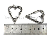 CZ Micro Pave Heart Hollow Out Pendant, Antique Silver Tone, Clear Cubic Zirconia Big Pave Heart Charm Pendant,35x46mm,sku#F1000
