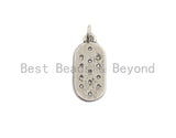 CZ Micro Pave Flat Oval Pendant, Antique Silver Tone, Clear Cubic Zirconia Big Pave Oval Charm Pendant, 9x21mm,sku#F1014
