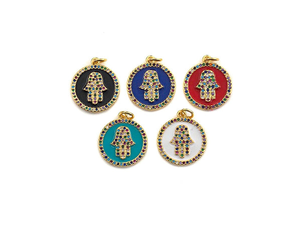 Enamel Colorful Hamsa Hand Coin Pendant,CZ Micro Pave Oil Drop pendant,Enamel pendant,Enamel Jewelry, 17x20mm, sku#F1047