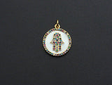 Enamel Colorful Hamsa Hand Coin Pendant,CZ Micro Pave Oil Drop pendant,Enamel pendant,Enamel Jewelry, 17x20mm, sku#F1047