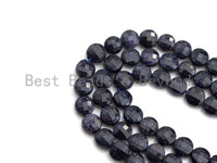 Double Sided Turtle Shell Cut Blue Goldstone Coin beads, 6mm Flat coin faceted, Natural Gemstone Beads, 16" Full Strand, sku#U606