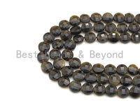 Double Sided Turtle Shell Cut Natural Golden Obsidian Button Shape beads, 6mm faceted, Natural Gemstone Beads, 16" Full strand, sku#U607