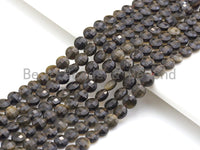 Double Sided Turtle Shell Cut Natural Golden Obsidian Button Shape beads, 6mm faceted, Natural Gemstone Beads, 16" Full strand, sku#U607