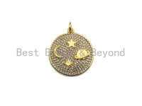 CZ Pave Star Sun Moon Planet Pendant, Gold CZ Micro Pave pendant, 22x24mm,sku#F1063 BestbeadsbeyondUS