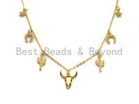 Gold Cow Bull OX Head Charm Necklace, Cactus Charm Gold Necklace, Layering Necklace, Star Necklace, Dainty Necklace, sku#Z705