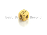 CZ Micro Pave & Symbol Shape Dice Spacer Beads, Cubic Zirconia Cube NAME Spacer Beads, 24k Gold Tone, 8.5mm,sku#Z718