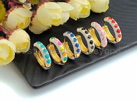 Colorful Enamel Round Ring Latch Back Earring, Enamel Huggies Earrings, Colorful Enamel pave earrings,5x23mm,sku#J157