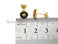 CZ pave Enamel round stud earring, Enamel Stud Earring, Red/Black/Turquoise/White/Pink/Blue, 8mm, sku#J164