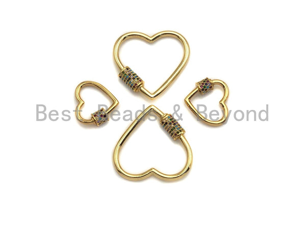 Colorful CZ Micro Pave Heart Shape Clasp, Gold Plated Heart Shape Clasp, Pave Lock,18mm/30mm, sku#K82