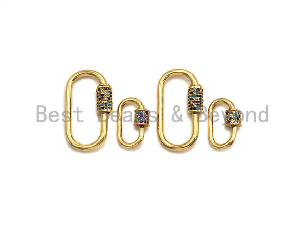 Colorful CZ Micro Pave Oval Shape Clasp, Gold Plated U Shape Clasp, Pave Lock, Carabiner clasp, 17x29mm/12x19mm, sku#K83