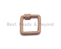CZ Micro Pave Square Shape Clasp, Gold/Rose gold/Gunmetal/Silver Plated Carabiner Clasp, 23x23mm, sku#H158