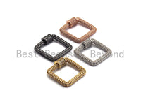 CZ Micro Pave Square Shape Clasp, Gold/Rose gold/Gunmetal/Silver Plated Carabiner Clasp, 23x23mm, sku#H158