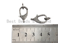 CZ Micro Pave Teardrop Lobster Claw Clasp, Antique Silver Plated Cubic Zirconia Clasp, 12x23mm,sku#H174