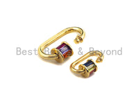 Colorful Baguette CZ Oval Shape Clasp, Gold Silver Black  Rose Gold Plated Clasp, Carabiner Clasp, 13x20mm/18x28mm, sku#H189