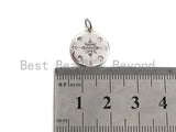Clear CZ Micro Pave North Star Coin Pendant/Charm,Star Cubic Zirconia Pendant, Silver/Gold Tone,15x17mm,Sku#Z431