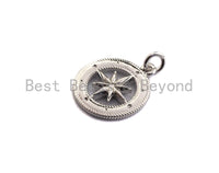 Hollow out North Star Compass Coin Pendant/Charm,Star Cubic Zirconia Pendant, Silver/Gold Tone,19x16mm,Sku#Z432