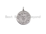 Medallion Skull Olive Branch Coin Pendant/Charm,Skull Cubic Zirconia Pendant, Silver/Gold/Black Tone,18x20mm,Sku#Z434