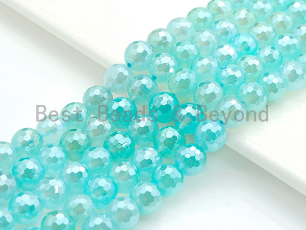 Mystic Plated Natural Icy Blue Agate Beads, Round Facted 6mm/8mm/10mm/12mm Icy Blue Agate, 15.5" Full Strand, sku#U623