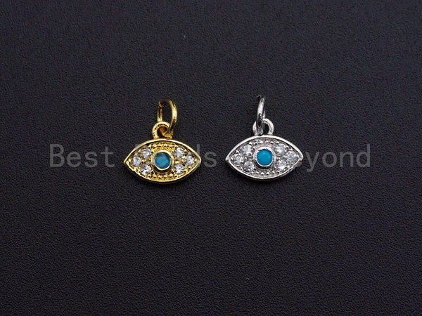 Turquoise Clear CZ Micro Pave Oval Evil Eye Shape Pendant,Cubic Zirconia Oval Charm,Gold/Silver Tone,8x10mm,sku#Z466