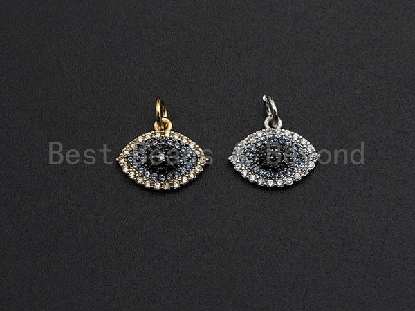 Black Clear CZ Micro Pave Oval Evil Eye Shape Pendant,Cubic Zirconia Oval Charm,Gold/Silver Tone,14x11mm,sku#Z469 Bestbeads&Beyond