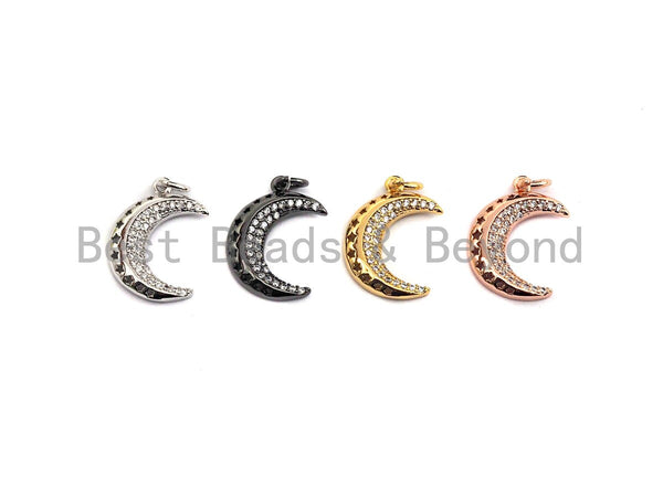 CZ Micro Pave Crescent Moon Star Hollow Out Pendant, Cubic Zirconia Pendant, Silver/Gold/Rose Gold/Black Tone,13x19mm, Sku#Z484