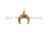 Colorful CZ Micro Pave Double Horn Pendant, CZ Pave Large Moon Pendant, Gold Tone,11x12mm,sku#Z488