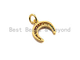 Colorful CZ Micro Pave Double Horn Pendant, CZ Pave Large Moon Pendant, Gold Tone,11x12mm,sku#Z488