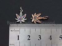 Colorful CZ Micro Pave Maple Leaf Pendant/Charm, Lotus Flower Yoga CZ Pendant, Silver/Gold/Rose Gold Tone,11x15mm,Sku#Z493