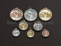 Mother-of-pearl Inlay Tree Round Pendant/Charm, Tree Cubic Zirconia Pendant,22/15/12mm,Sku#Z499