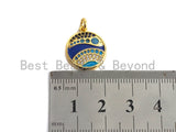 Cobalt Enamel Wave Pattern On Coin Pendant,CZ Micro Pave Oil Drop pendant,Enamel pendant,Enamel Jewelry,15x18mm,sku#Z522