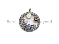 Colorful CZ Micro Pave Hollow Out Clover and Ladybird Pendant/Charm, Silver/Black/Gold Tone, 20x25mm,Sku#Z592