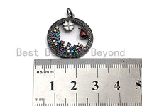 Colorful CZ Micro Pave Hollow Out Clover and Ladybird Pendant/Charm, Silver/Black/Gold Tone, 20x25mm,Sku#Z592